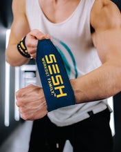 Load image into Gallery viewer, Royal Blue GOLD Wrist Wraps - SESH Workout Family
