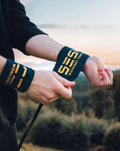 Load image into Gallery viewer, Royal Blue GOLD Wrist Wraps - SESH Workout Family
